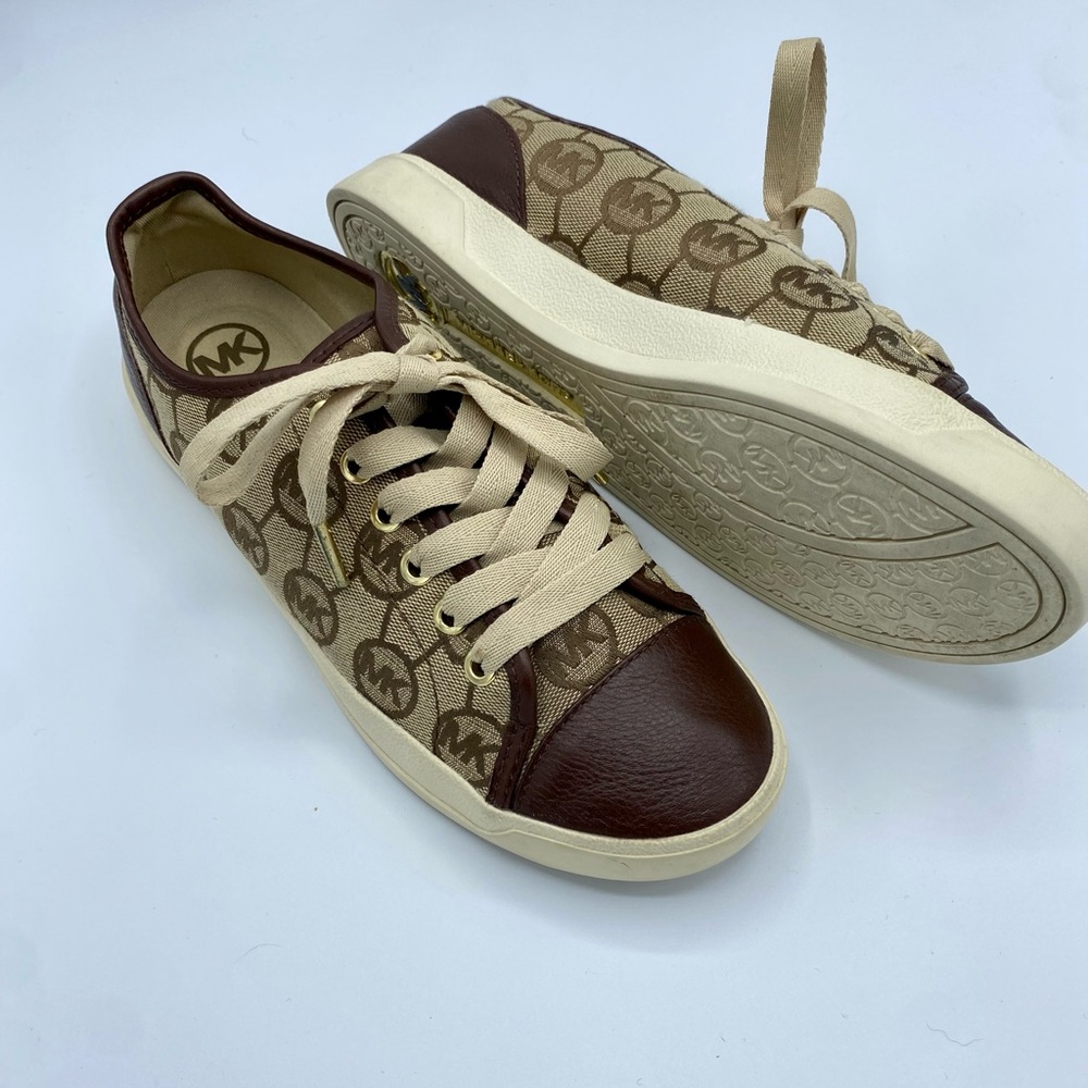 ✨MICHAEL KORS Signature Brown/Gold/Tan  Sneakers Size: 7.5✨ - Picture 2 of 8